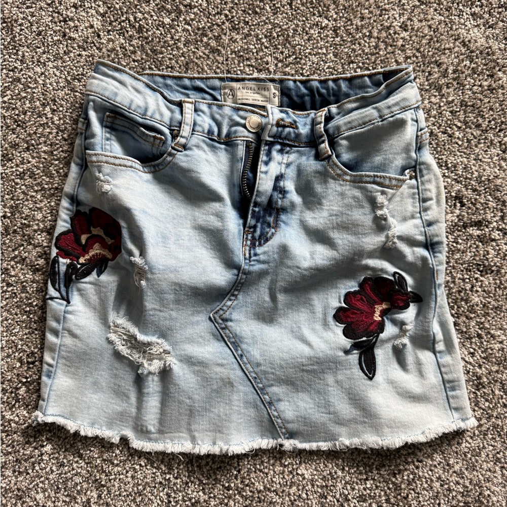 Angel Kiss Blue Red Mini Pencil Skirt with Cut Out Embellishments